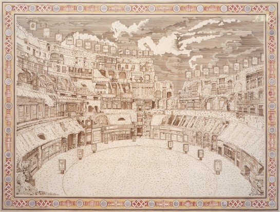 Adam Dant, Bread and Circuses. Ink and photographs on paper, 2010