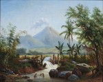 Maurits van den Kerkhoff (1830-1908), Landscape near Malang, Java, with the Brantas river and Semeru volcano in the background. Oil on canvas